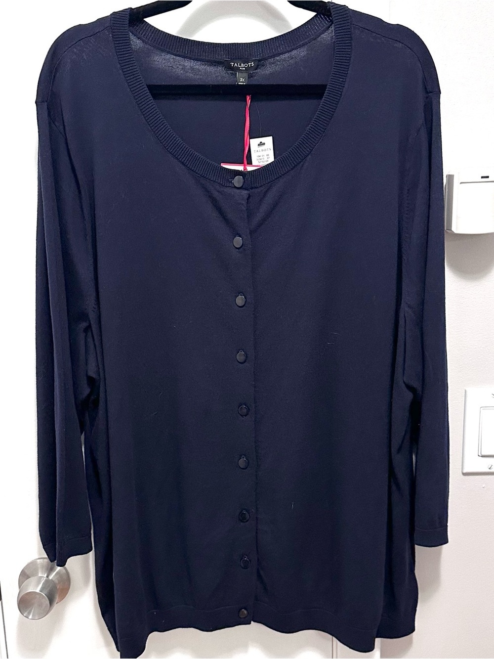 Talbots Plus Classics Navy Blue 3/4 Sleeve Button Up Cardigan Sweater 3X New